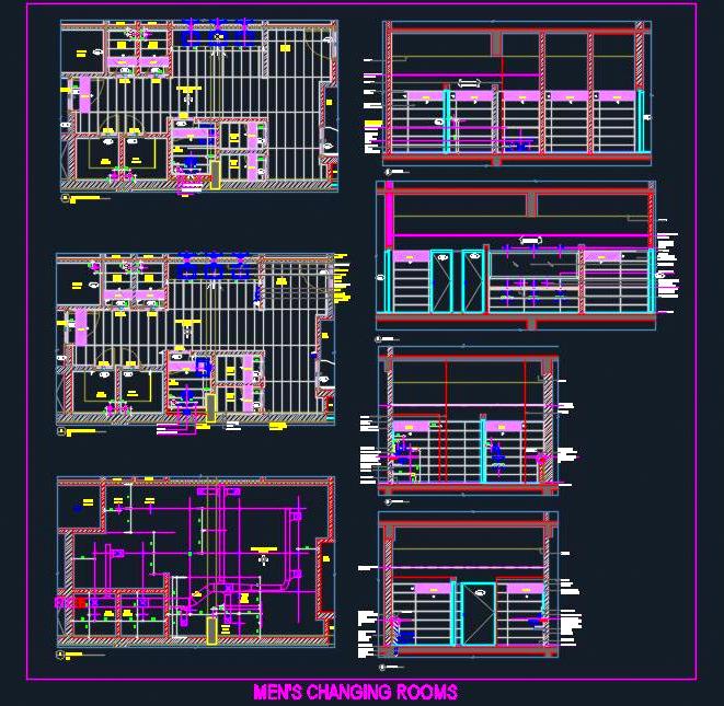 Mens Changing Room CAD Design- Shower, Sauna, Lockers